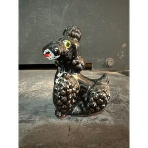 Vintage Black Ceramic Spaghetti Poodle Figurine Mid Century Japan 3.25 Inch